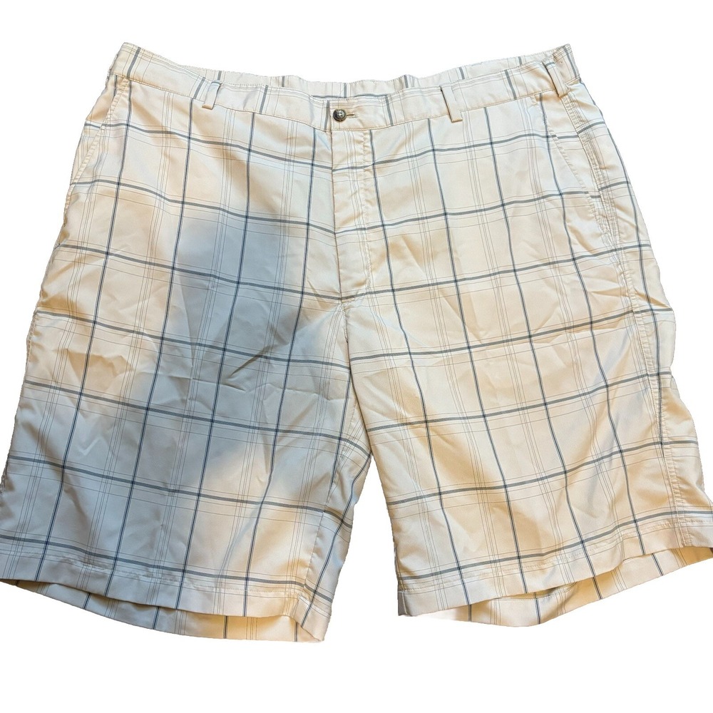 Ping Men's Golf Shorts Size 42 Khaki Window Pane Design Moisture Wicking Poly